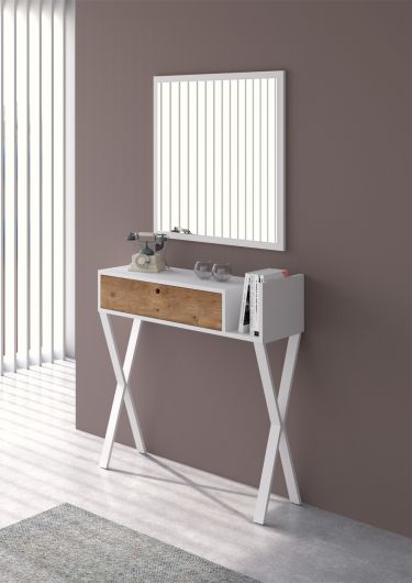 Mueble entrada con base aspa y espejo cuadrado Mueble entrada con base aspa y espejo cuadrado